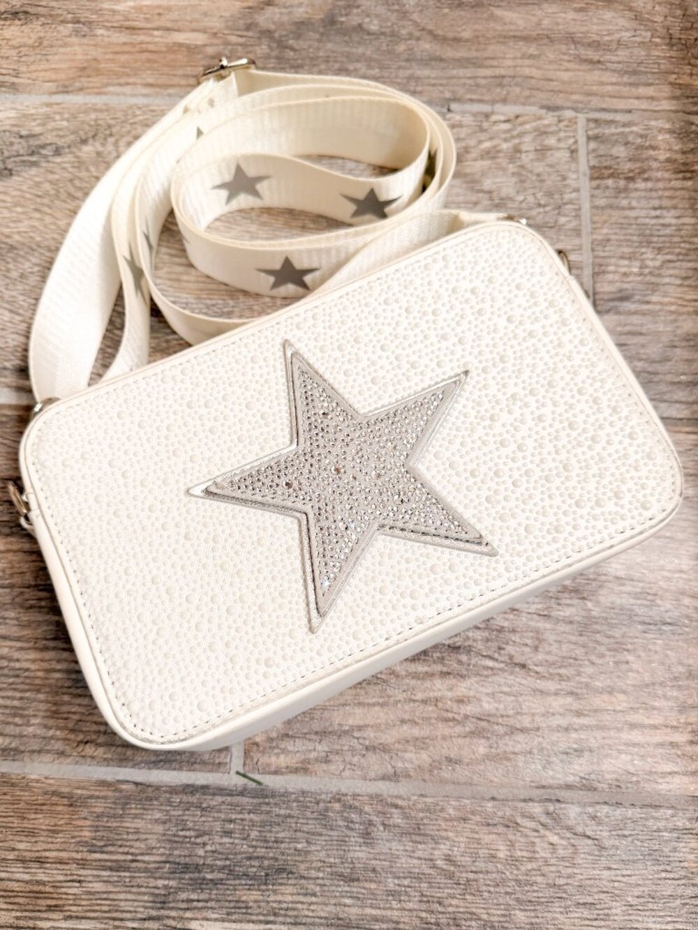 Vintage Havana Linda Pearl Rhinestone Star Crossbody Bag Off White